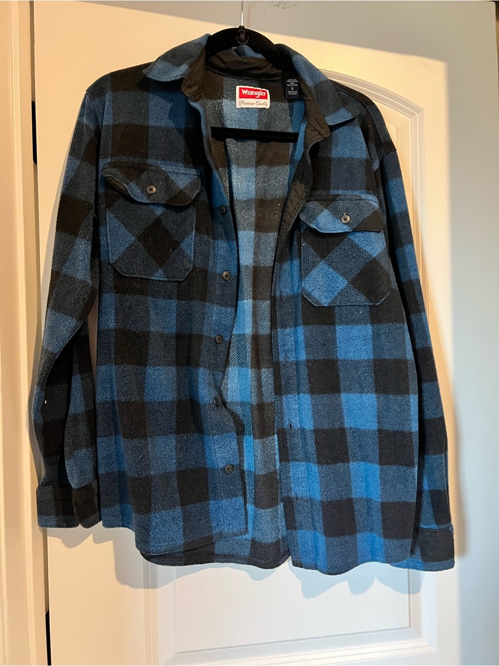 Wrangler Blue and Black Plaid Fleece Shirt Jacket